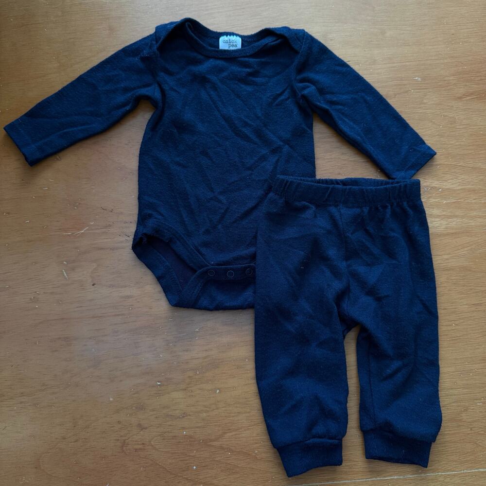 chick pea Navy Blue Two-Piece Baby Bodysuit & Pants Set